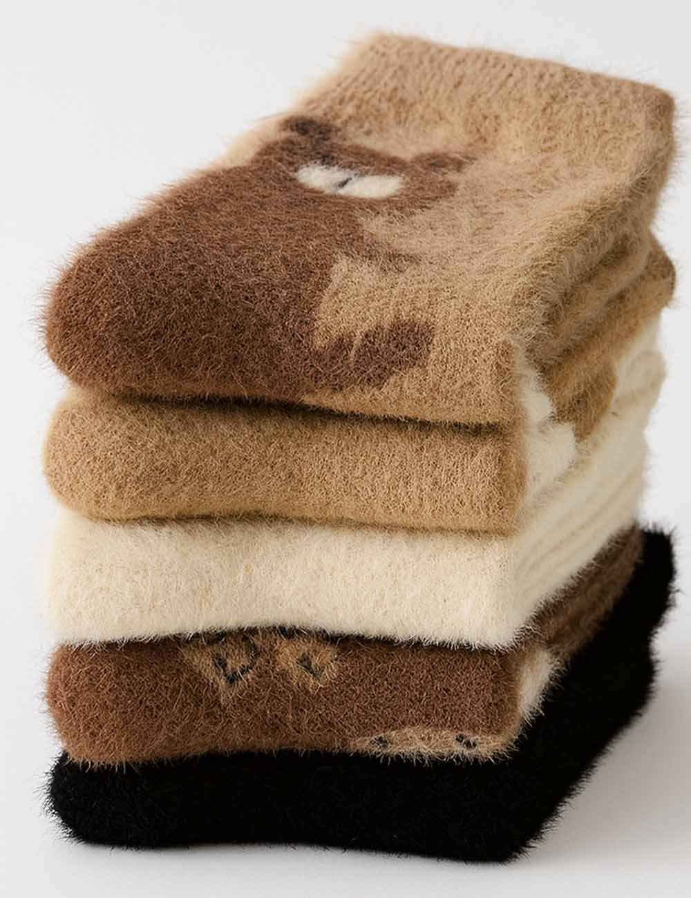 Ladies Fuzzy Cozy Teddy Bear Midi Calf Socks