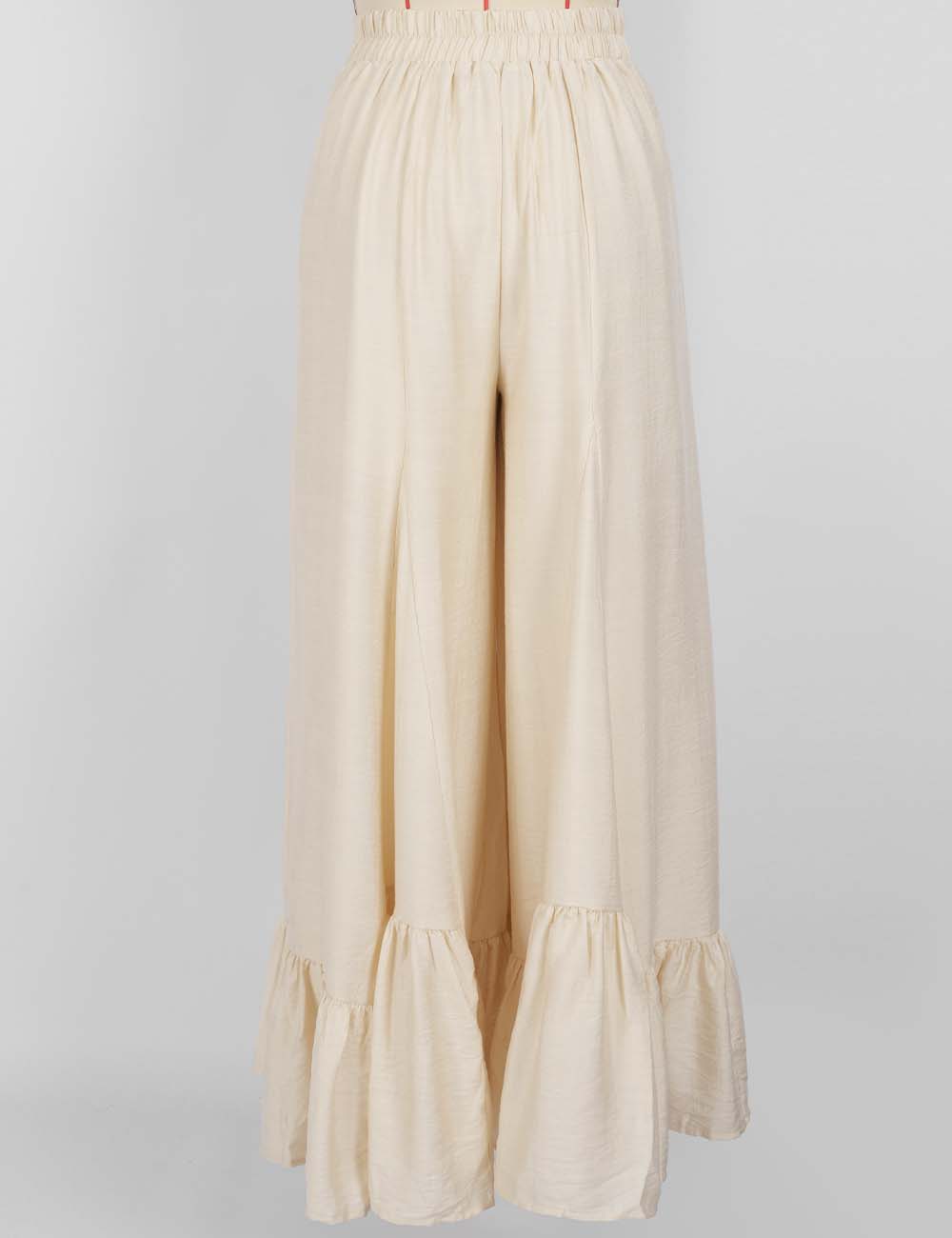 Ladies Elastic Waist Ruffle Wide Leg Pants