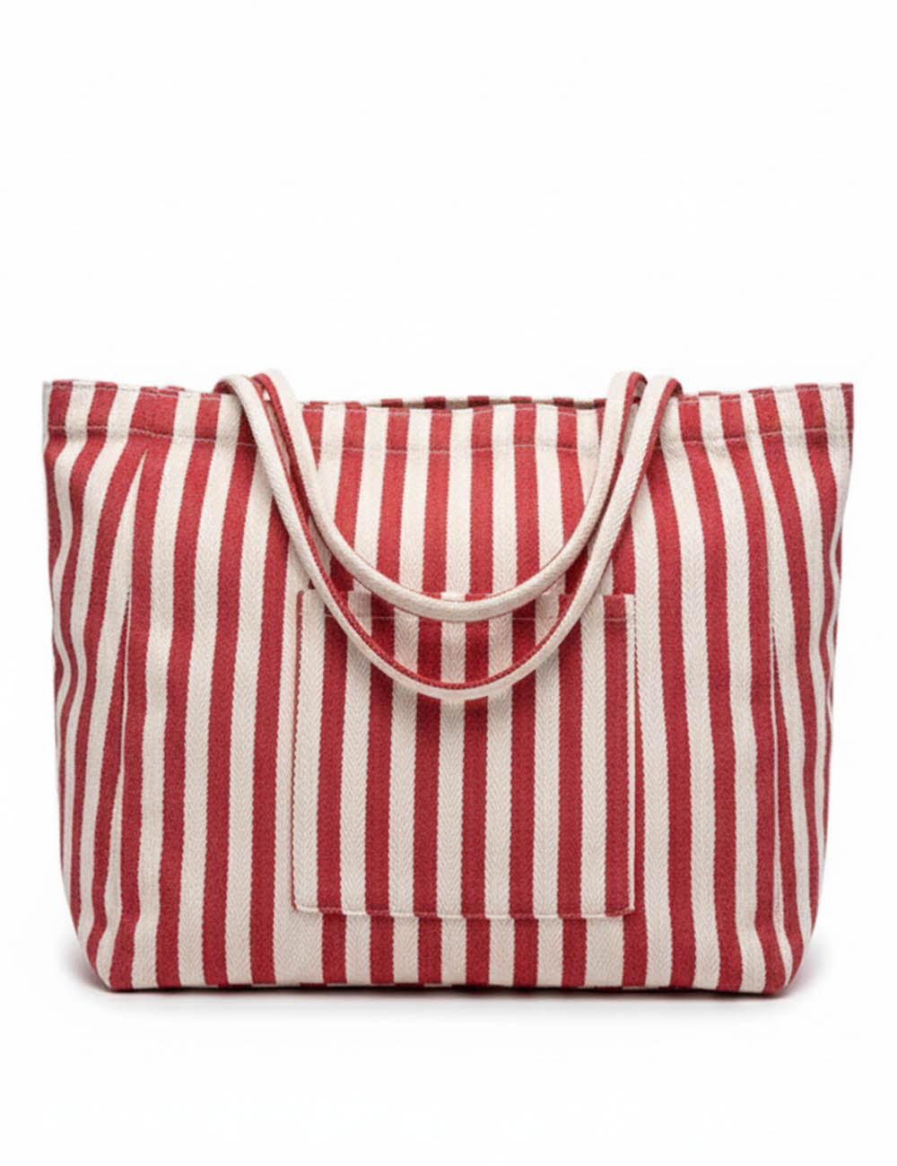 Ladies Striped Double Pocket Large Capacity Canvas Tote Bag