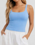 Ladies Casual Solid Color Square Neck Sleeveless Tank Top
