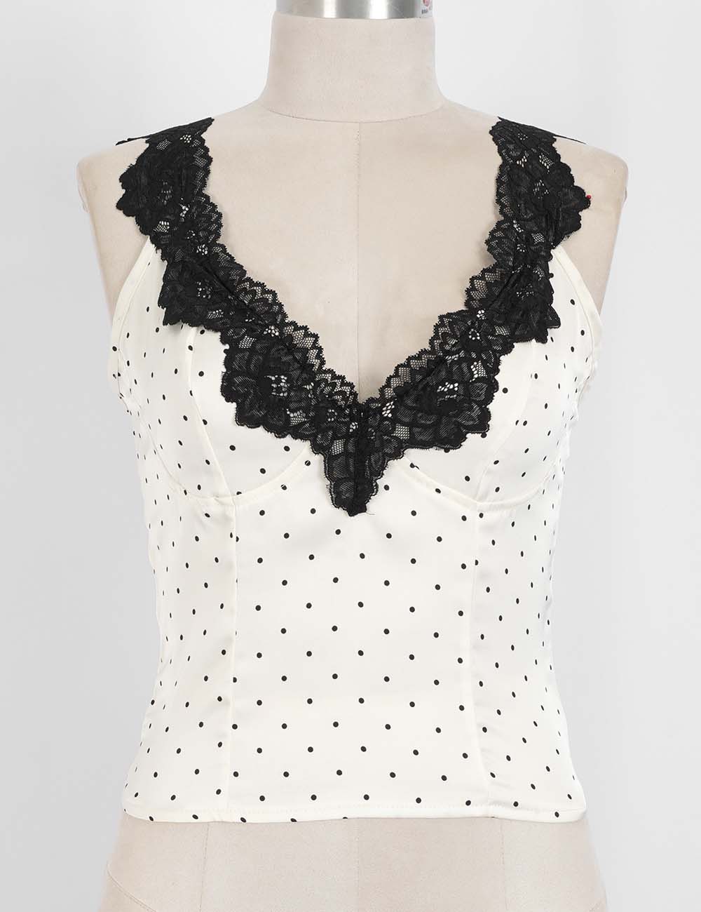 Ladies Chic Polka Dot Lace Strap V-Neck Sleeveless Tank Top