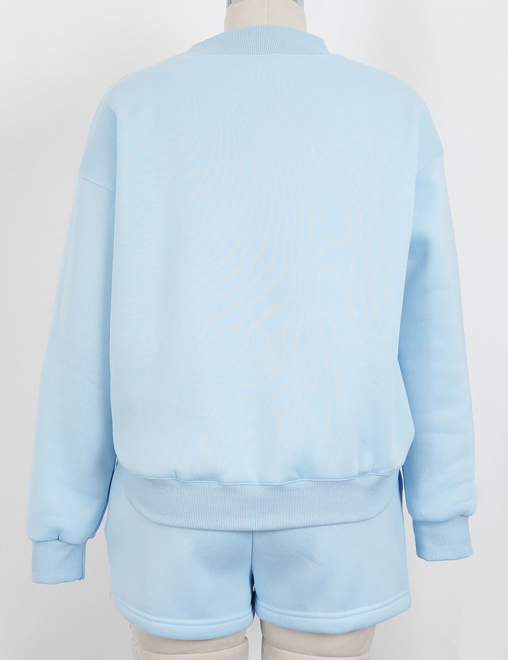 Ladies Casual Fleeced Mock Neck Sweatshirt & Shorts Matching Set