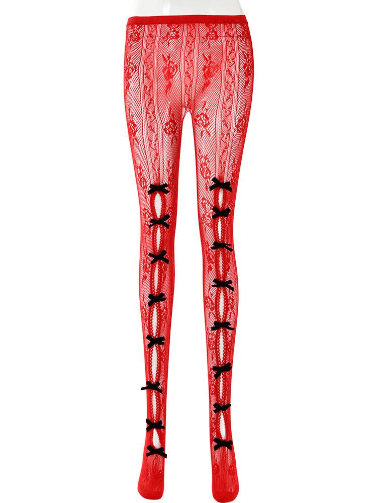 Ladies Punk Bowknot Stockings Color Block Pantyhose SKASC4114