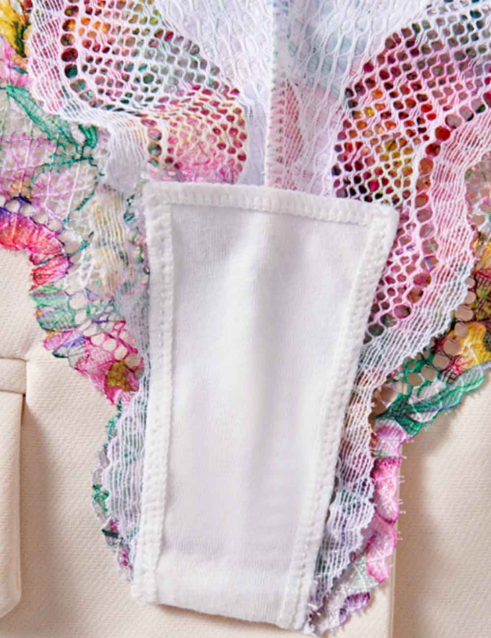 Ladies Sexy Eyelet Mesh Floral Bra Thong Lingerie Set