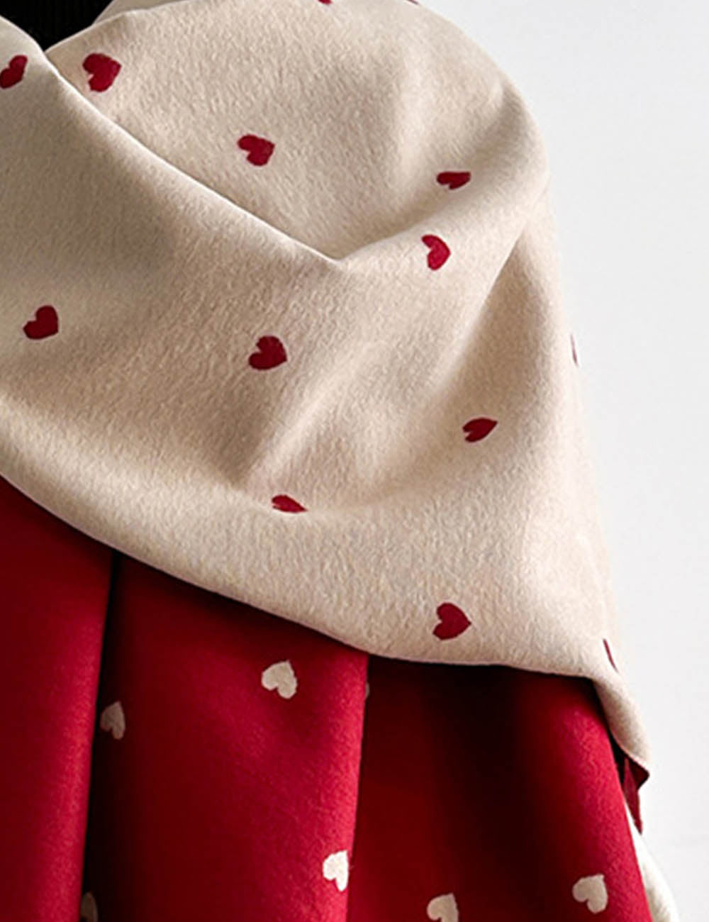 Ladies Valentine's Heart Jacquard Color Block Reversible Shawl Scarf