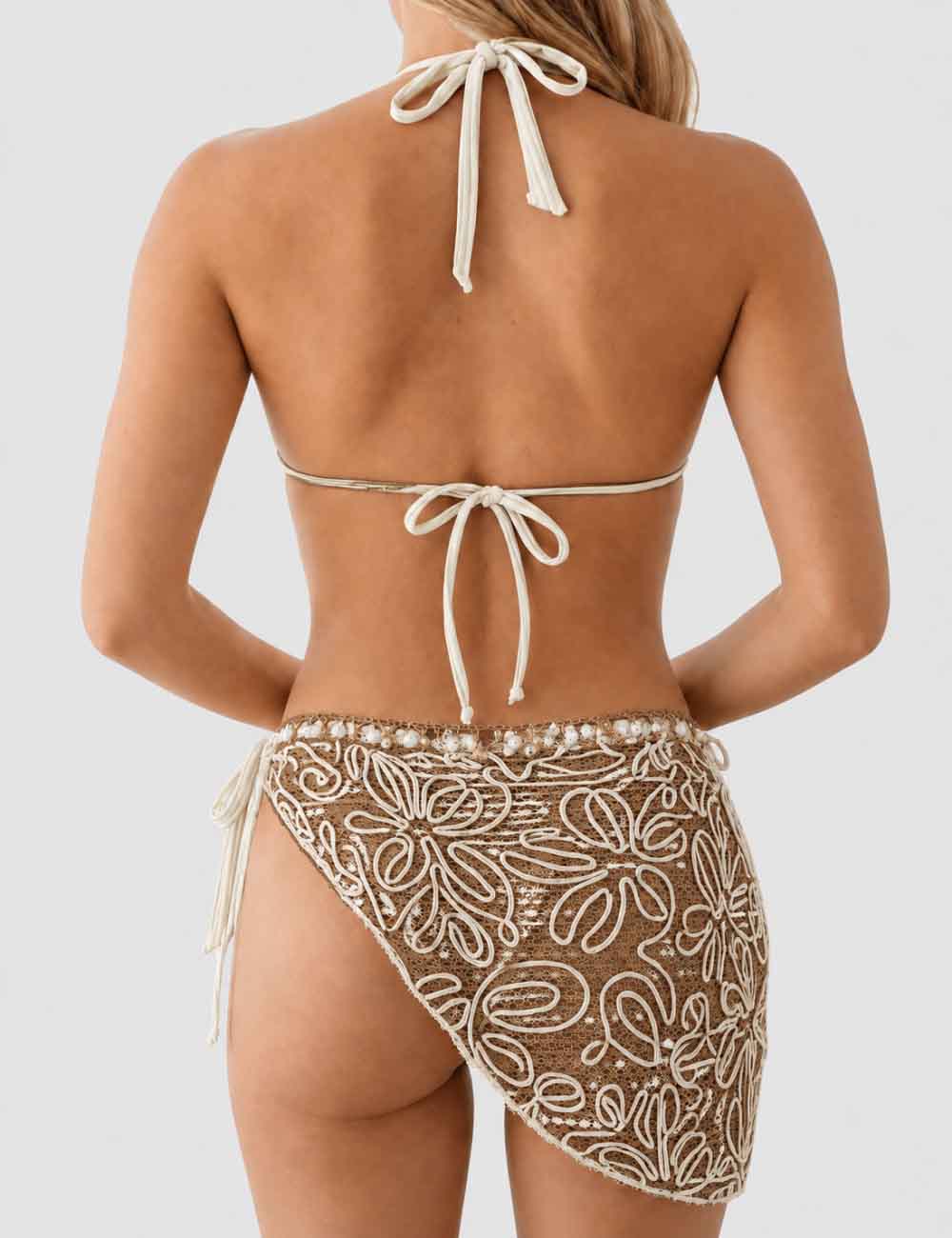 Ladies Crochet Triangle Bikini Set with Wrap Cover Up Skirt