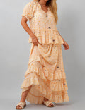 Ladies Floral Print Ruffle Blouse & Maxi Skirt Matching Set