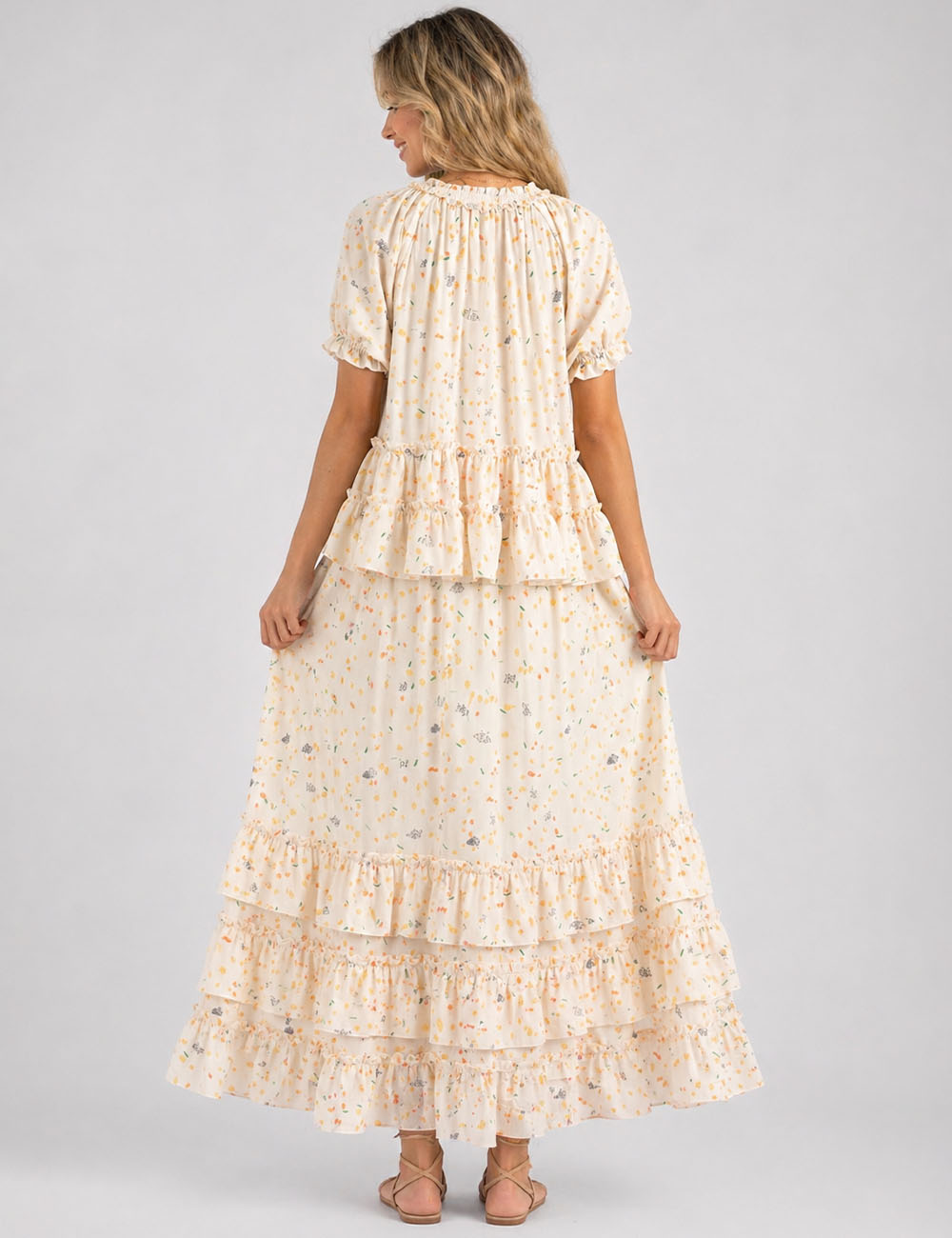 Ladies Floral Print Ruffle Blouse & Maxi Skirt Matching Set