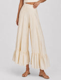 Ladies Elastic Waist Ruffle Wide Leg Pants