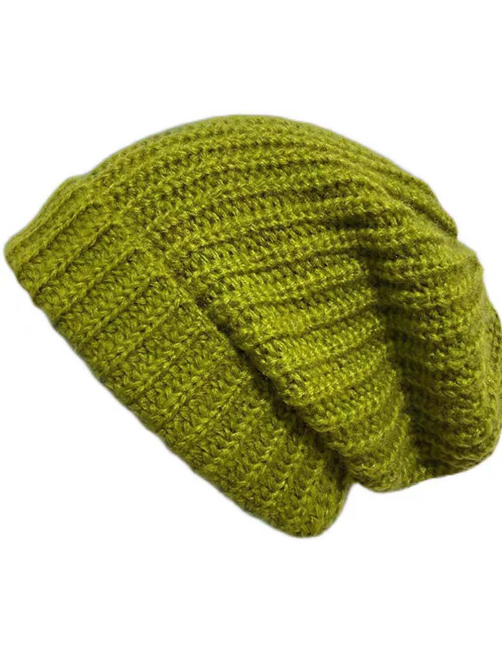 Ladies Solid Color Ribbed Knit Folded Hem Slouchy Hat