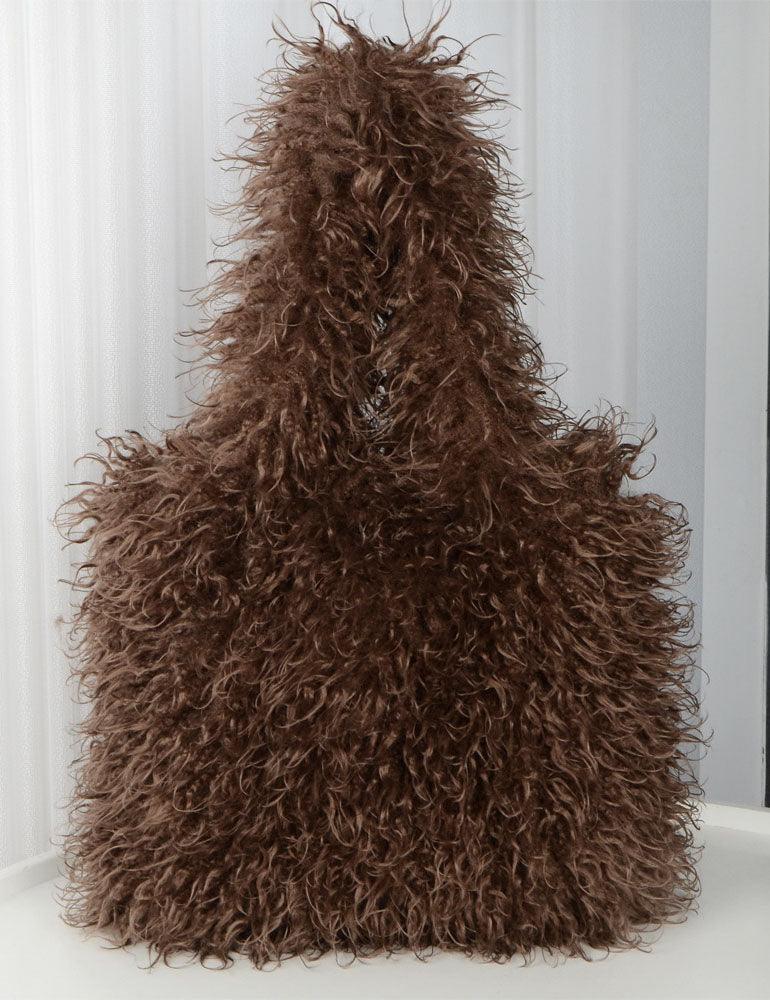 Ladies Faux Mongolian Fur Looking Tote Bag SKAB4092