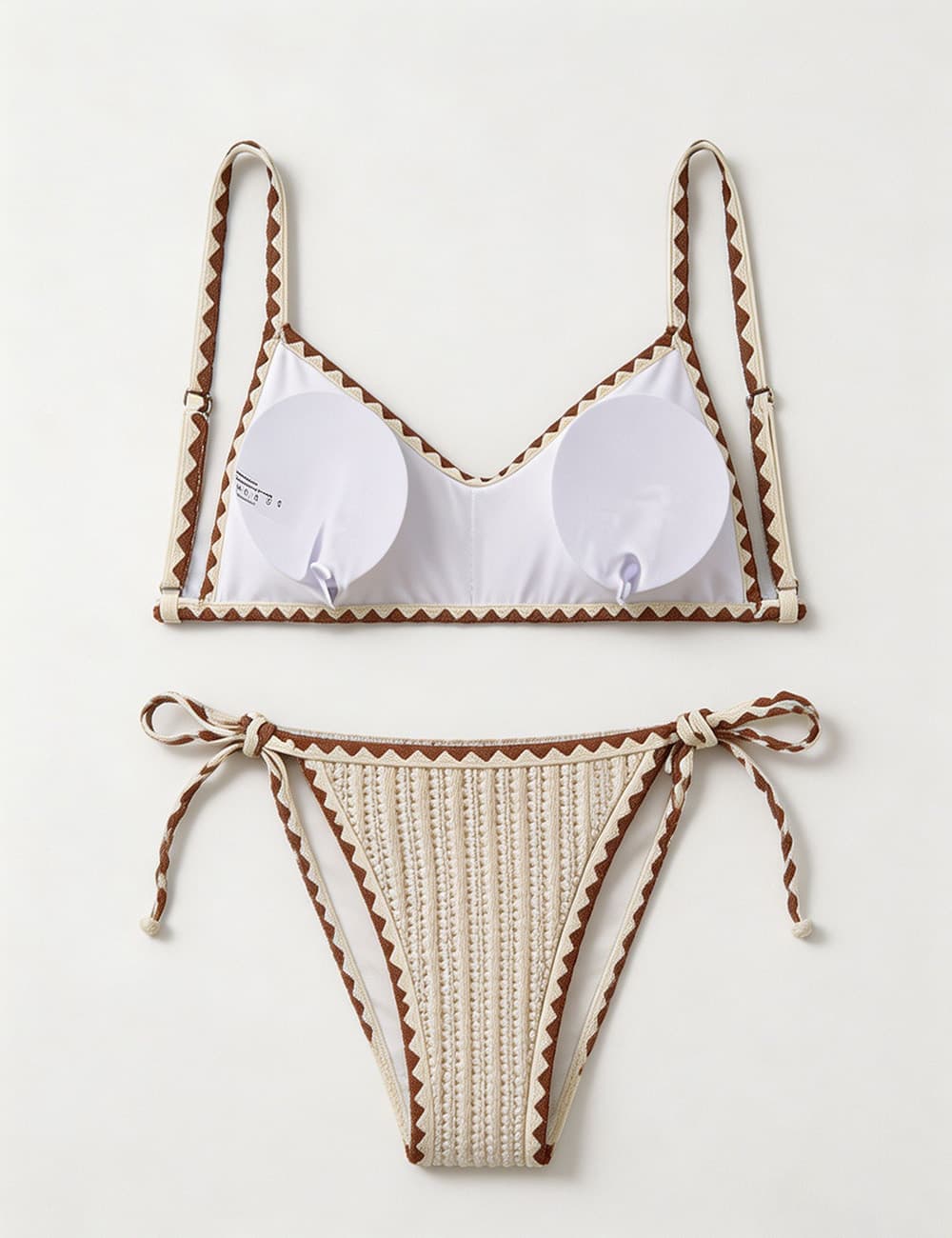 Ladies Contrast Trim V-Neck Textured Triangle Bikini Set