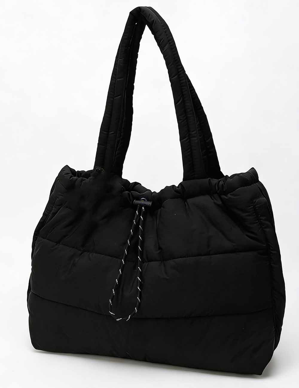 Ladies Drawstring Puffy Quilted Padded Nylon Shoulder Tote Bag