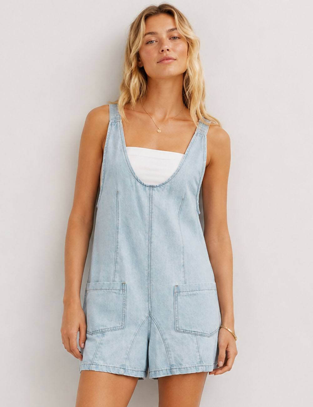 Ladies Denim Adjustable Shoulder Romper
