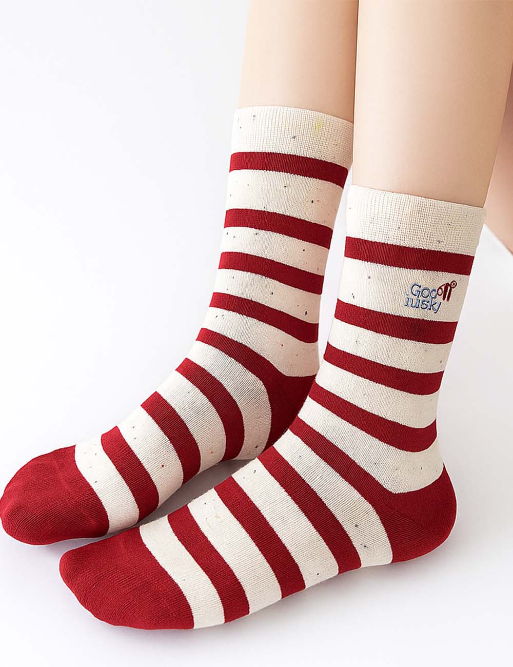 Ladies Color Block Dot Striped Bow Knit Midi Calf Socks