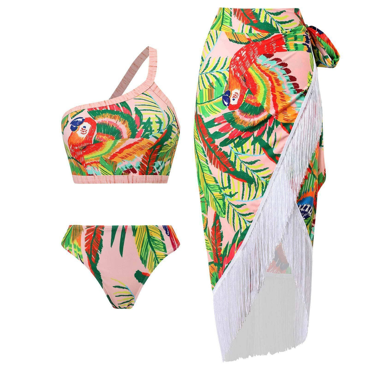 Floral and Bird Print 2PCS Bikini Set with Cover