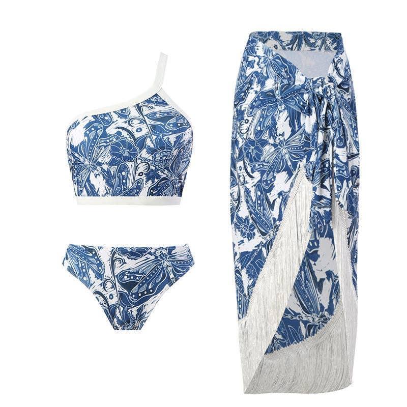 Floral and Bird Print 2PCS Bikini Set with Cover