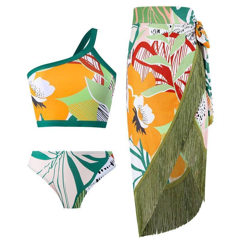 Floral and Bird Print 2PCS Bikini Set with Cover