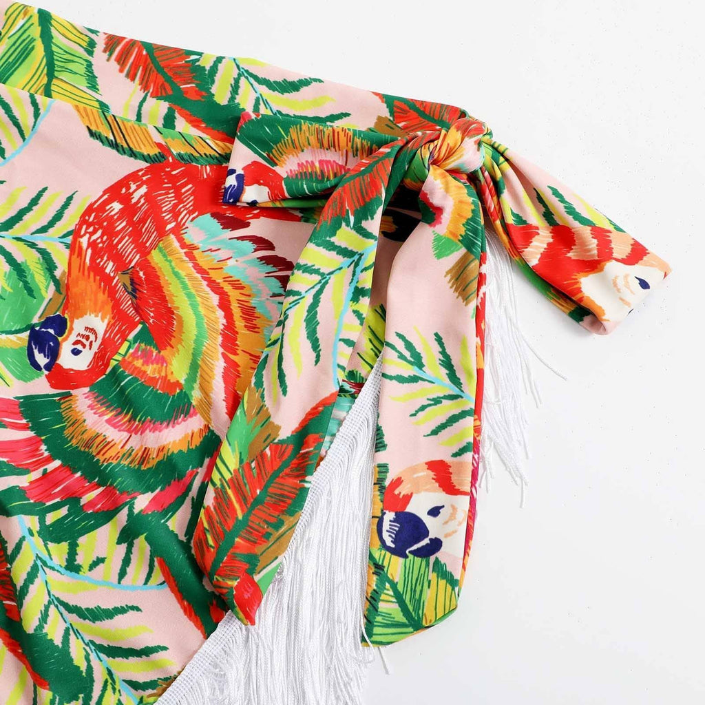 Floral and Bird Print 2PCS Bikini Set with Cover