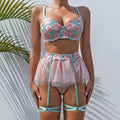 Floral Embroidery Sexy Lingerie Set with Garter