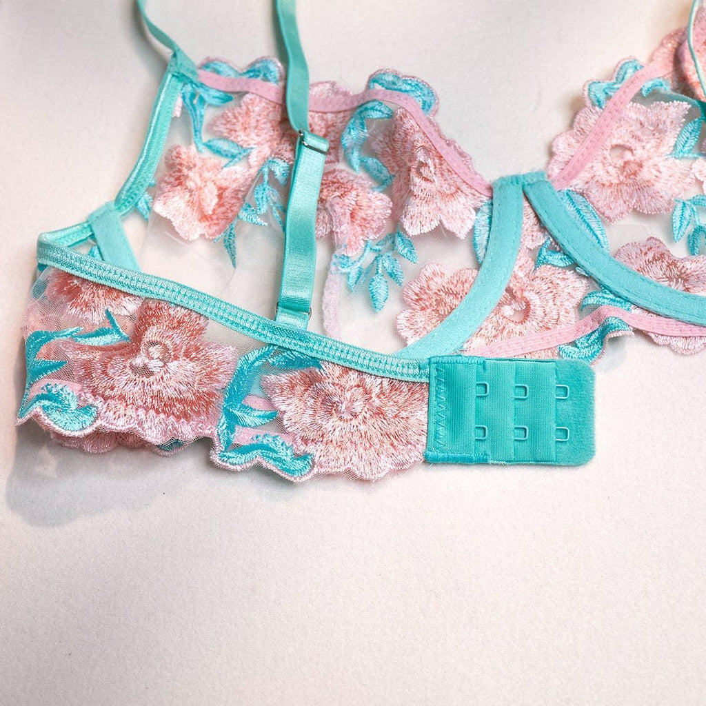Floral Embroidery Sexy Lingerie Set with Garter