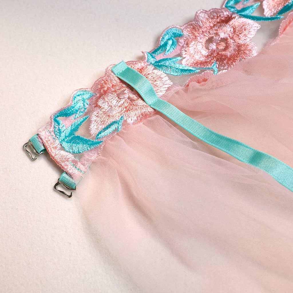 Floral Embroidery Sexy Lingerie Set with Garter
