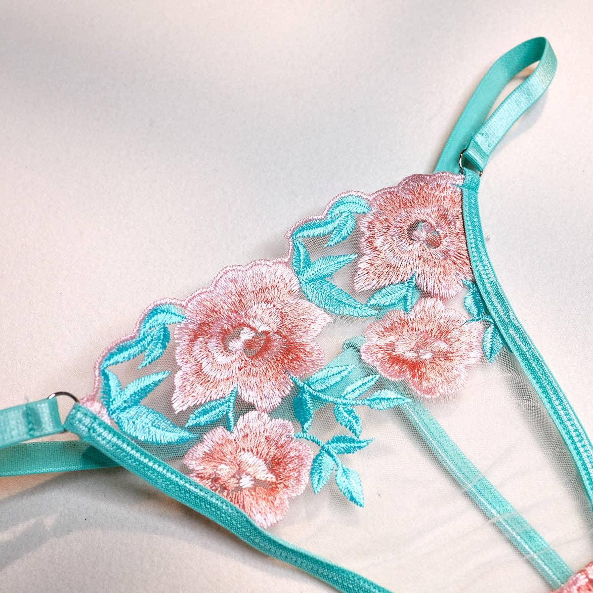 Floral Embroidery Sexy Lingerie Set with Garter