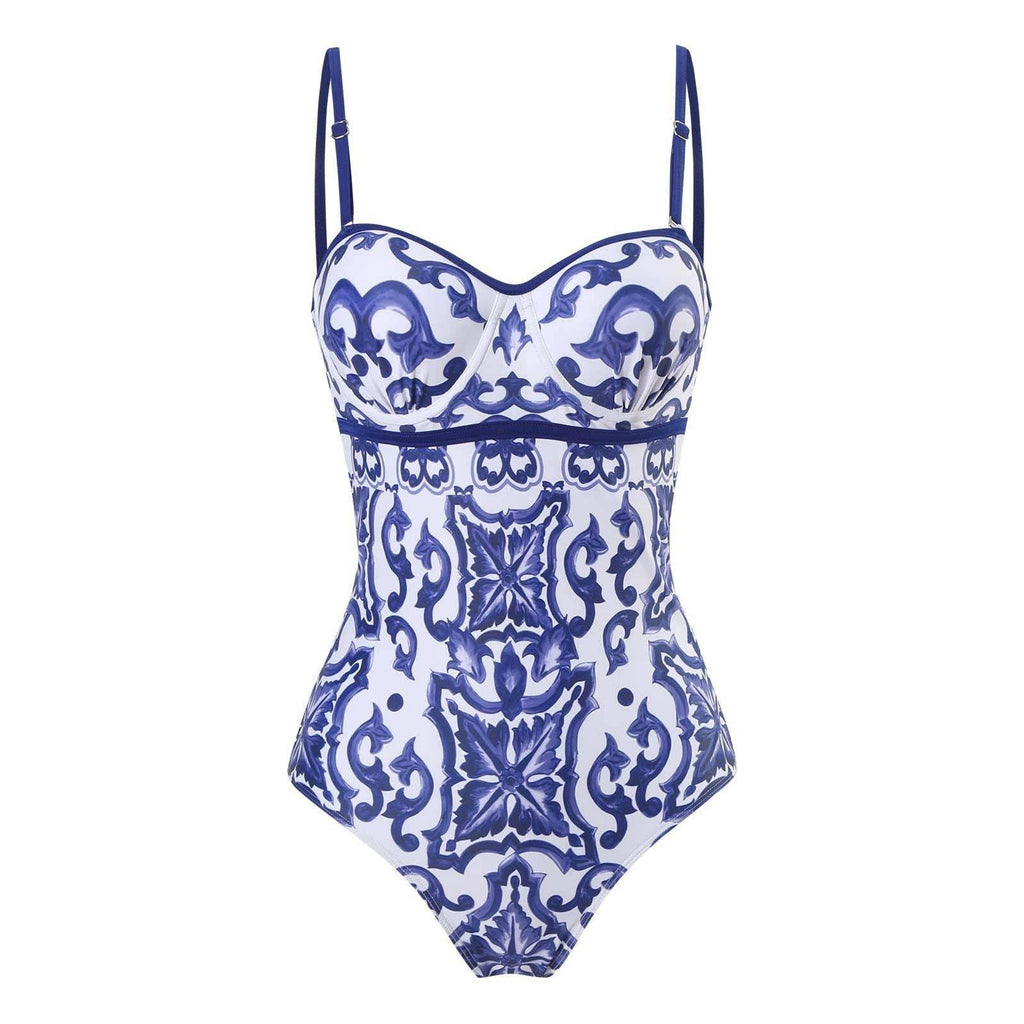Floral Print Multicolor One Piece Swimwear with Cover