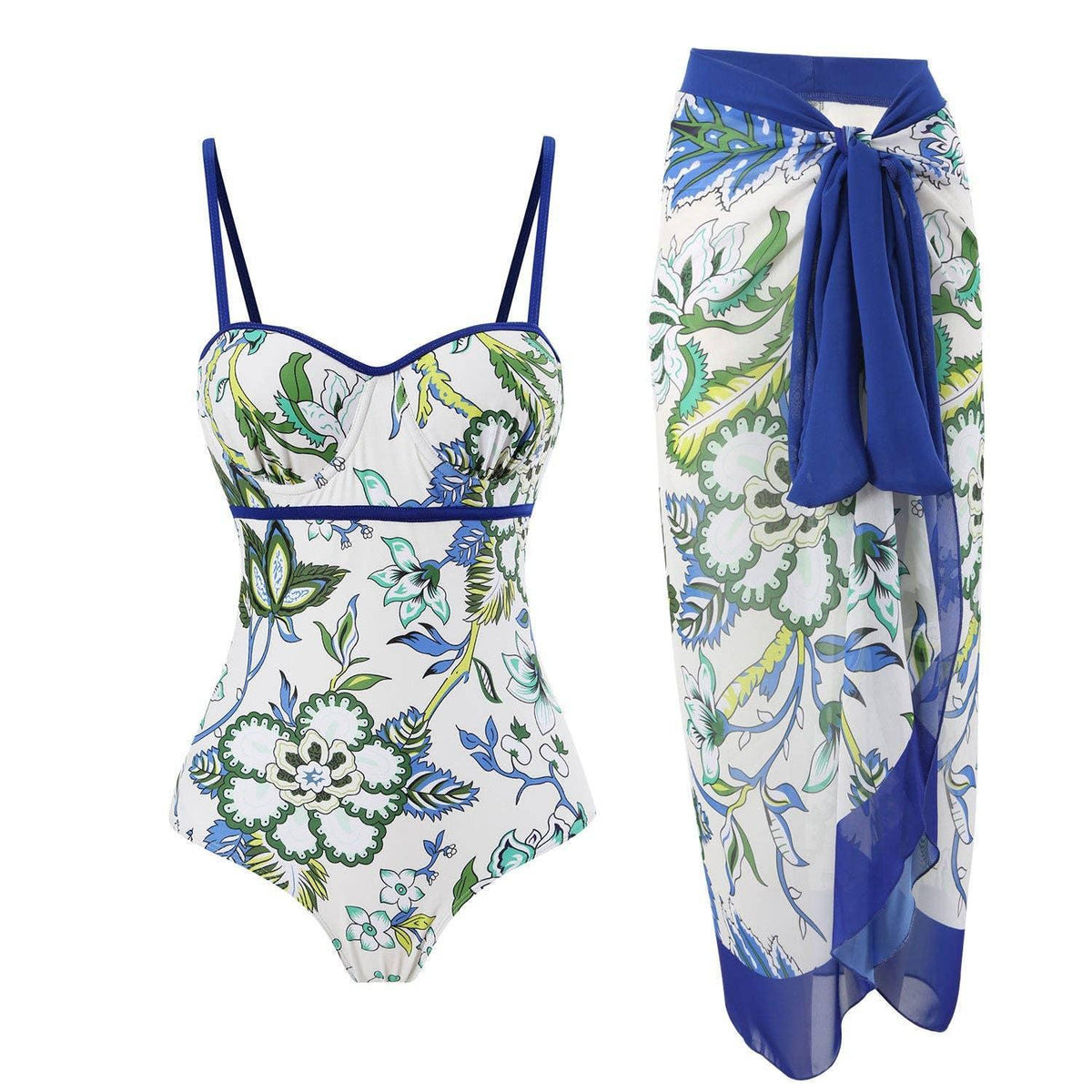 Floral Print Multicolor One Piece Swimwear with Cover