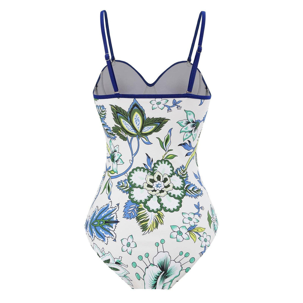 Floral Print Multicolor One Piece Swimwear with Cover