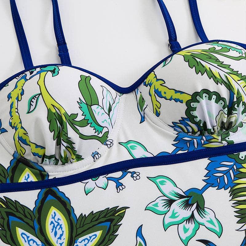 Floral Print Multicolor One Piece Swimwear with Cover