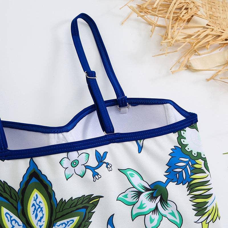 Floral Print Multicolor One Piece Swimwear with Cover
