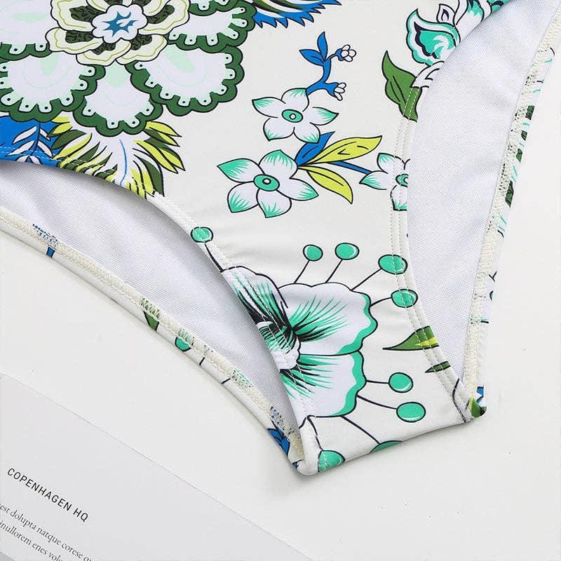 Floral Print Multicolor One Piece Swimwear with Cover