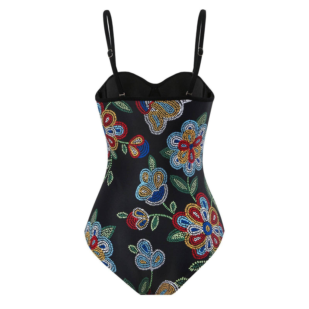 Floral Print Multicolor One Piece Swimwear with Cover
