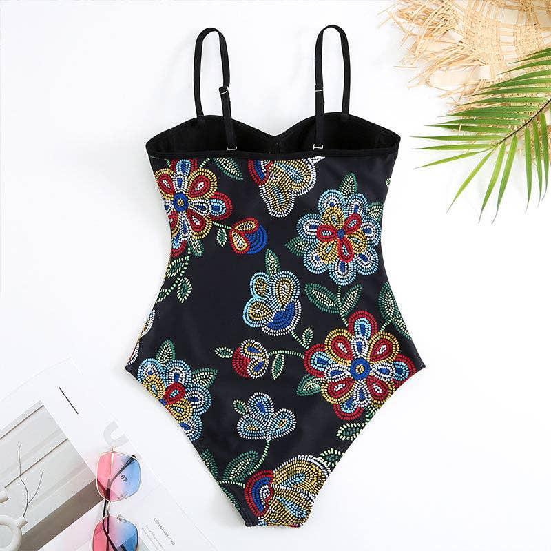 Floral Print Multicolor One Piece Swimwear with Cover
