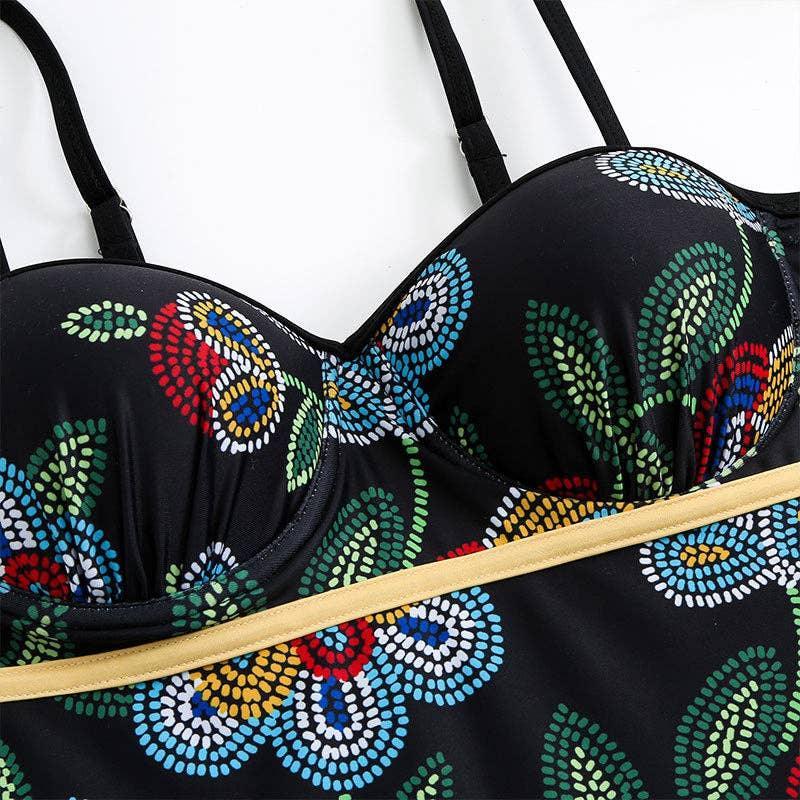 Floral Print Multicolor One Piece Swimwear with Cover