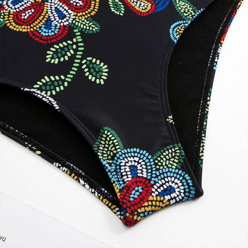 Floral Print Multicolor One Piece Swimwear with Cover