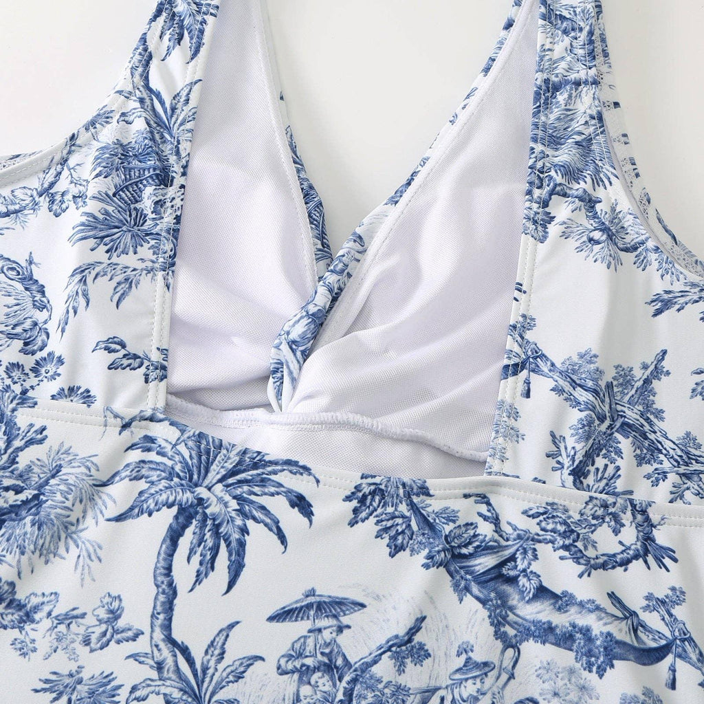 Floral Print One Piece Swimwear with Cover