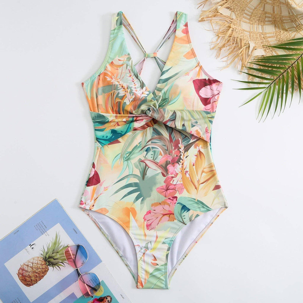 Floral Print One Piece Swimwear with Cover