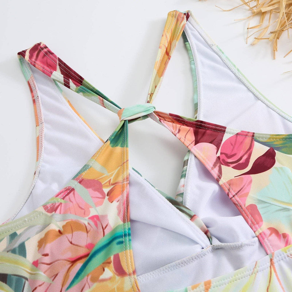 Floral Print One Piece Swimwear with Cover