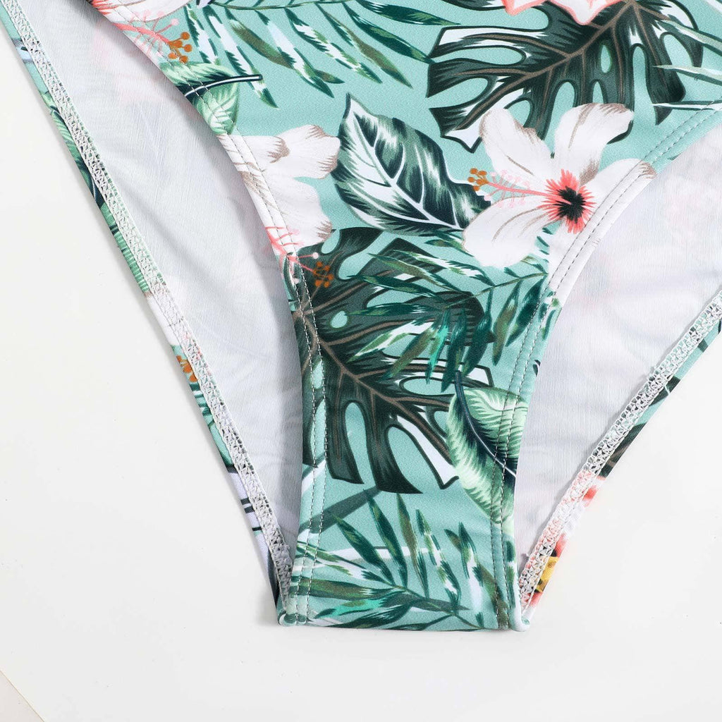 Floral Print String Tie Bottom 2PCS Bikini Set