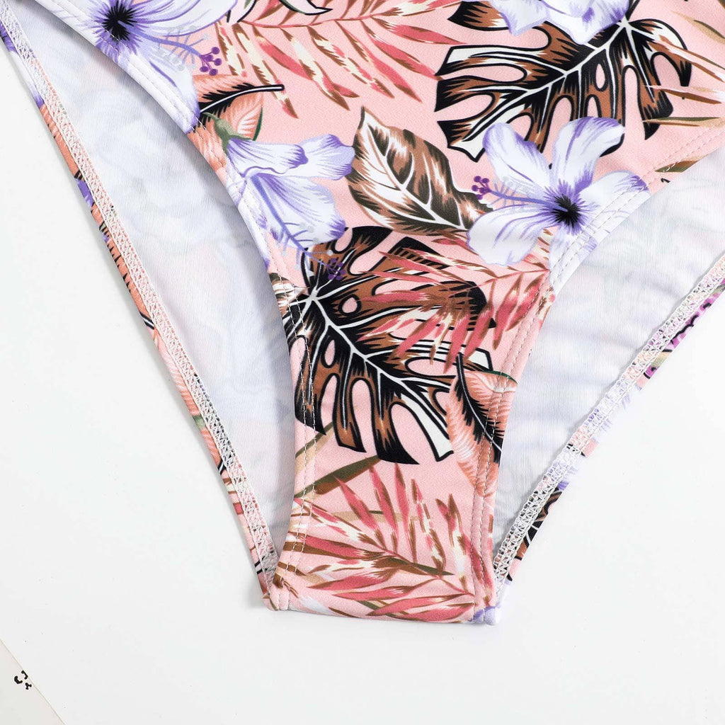 Floral Print String Tie Bottom 2PCS Bikini Set