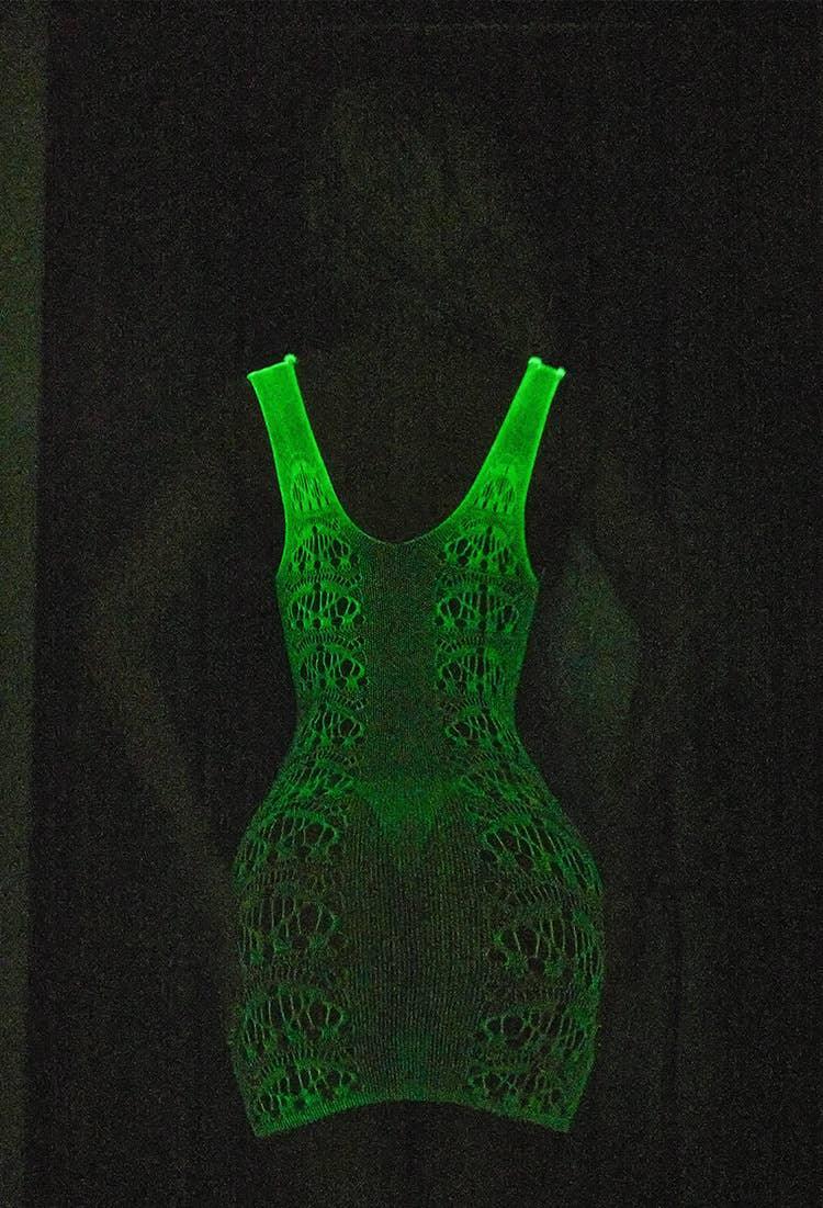 Glow in The Dark See Through Fishnet Bodystocking Dress
