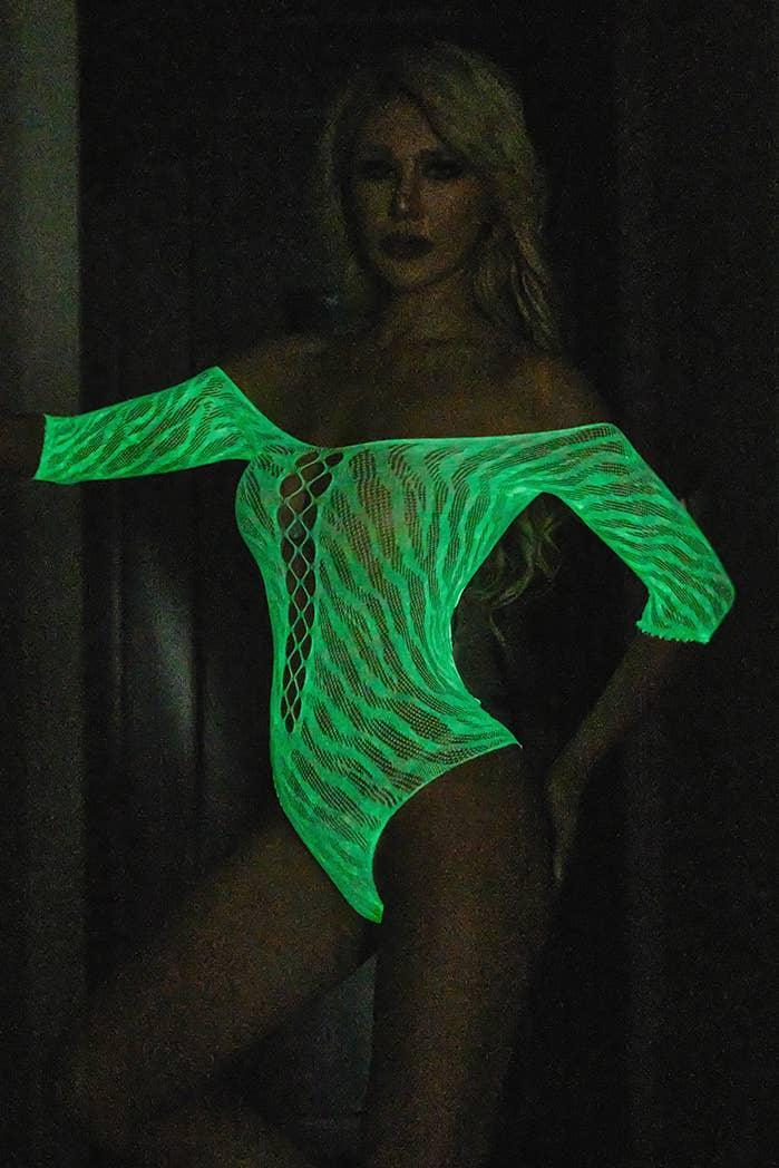 Glow in The Dark See Through Fishnet Bodystocking Teddy