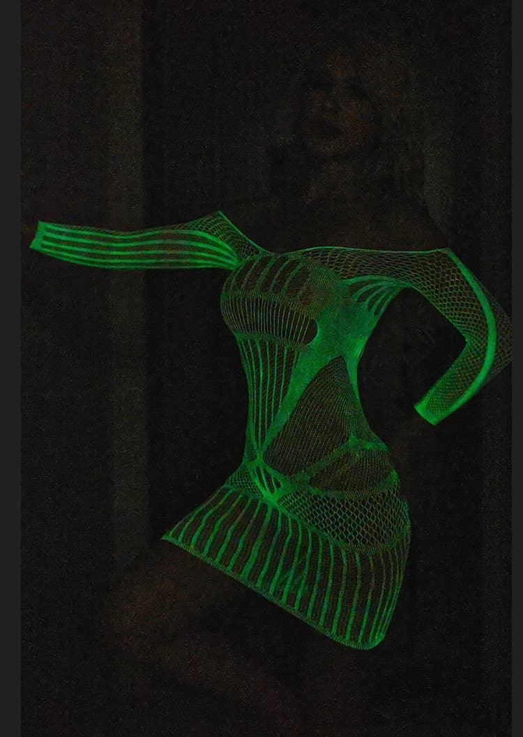 Glow in The Dark Sexy See Through Fishnet Bodystocking