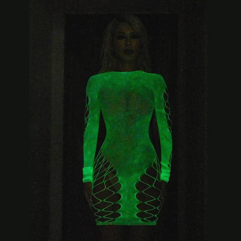Glow in The Dark Sexy See Through Fishnet Bodystocking