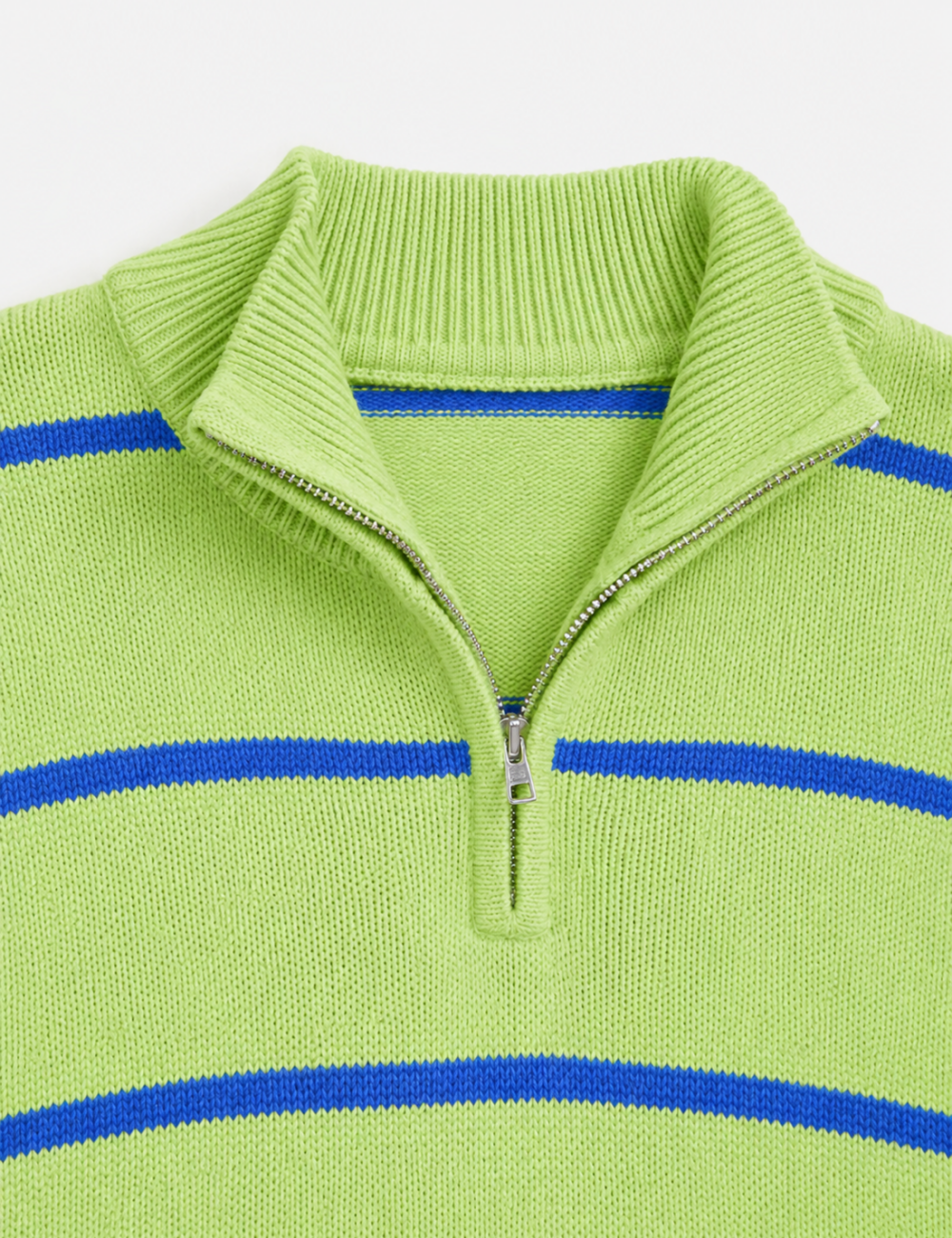 Ladies Horizontal Stripe Half Zip Collar Knit Sweater