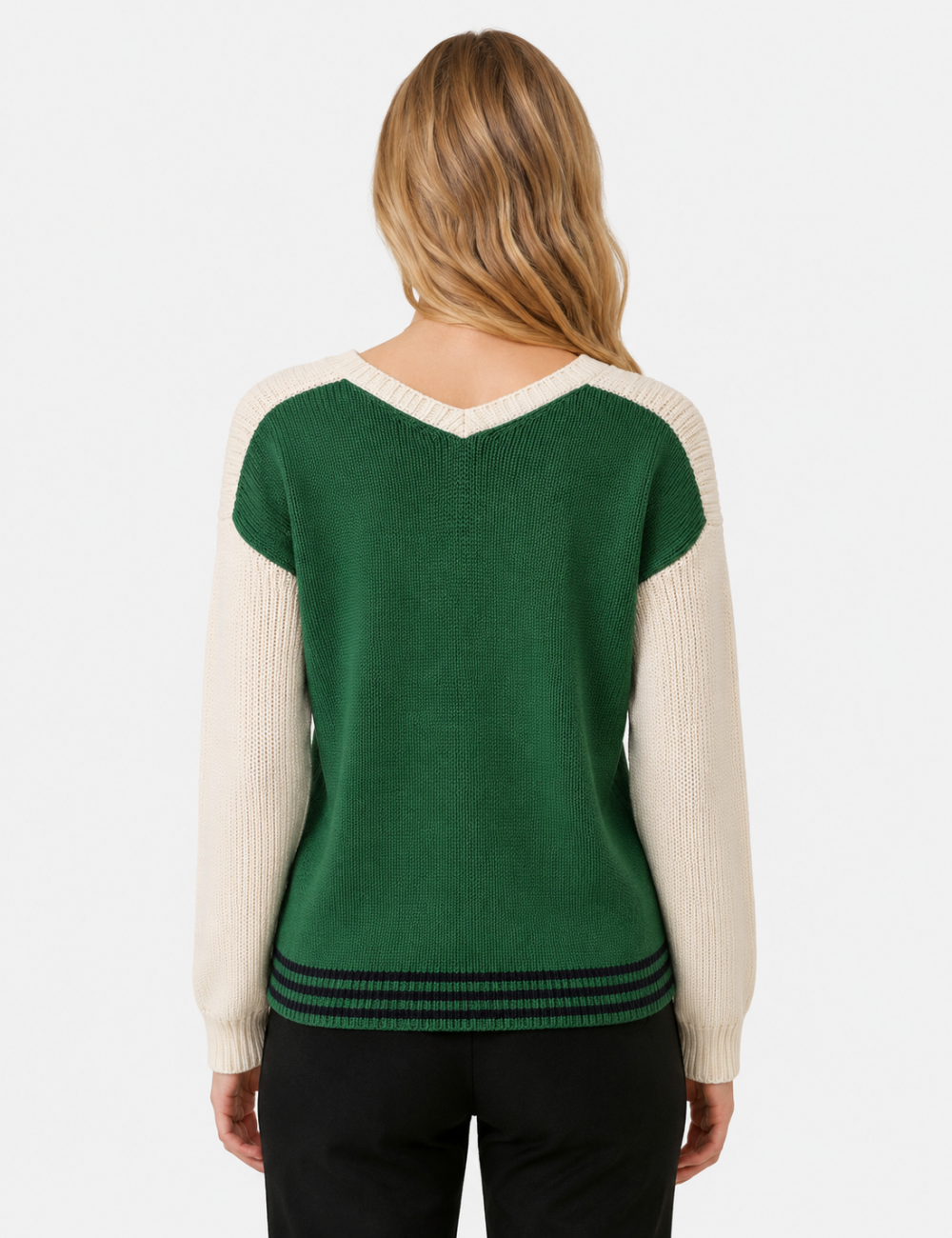 Ladies Long Drop Shoulder Sleeves V Neck Sweater