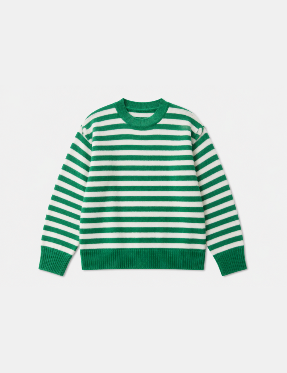 Ladies Horizontal Stripe Crew Neck Drop Shoulder Knit Sweater