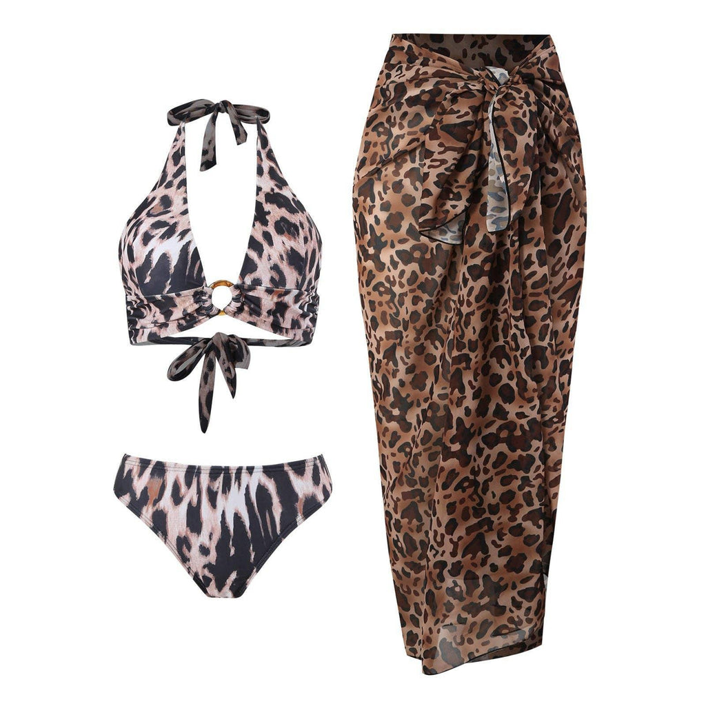 Halter Leopard Print 2PCS Bikini Set with Cover